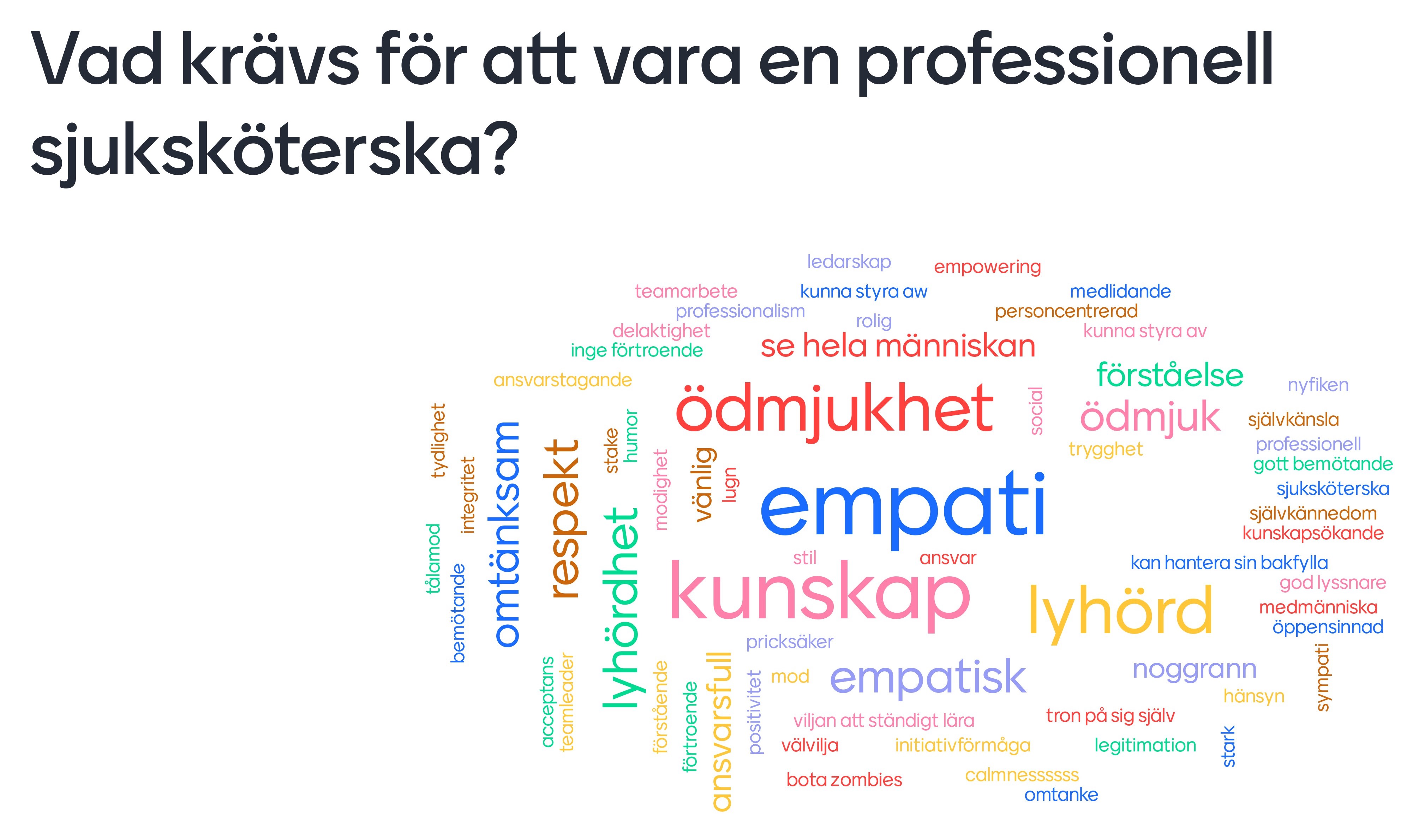 Ord som beskriver vad studenterna tar med sig från sina studier på Sjuksköterskeprogrammet.