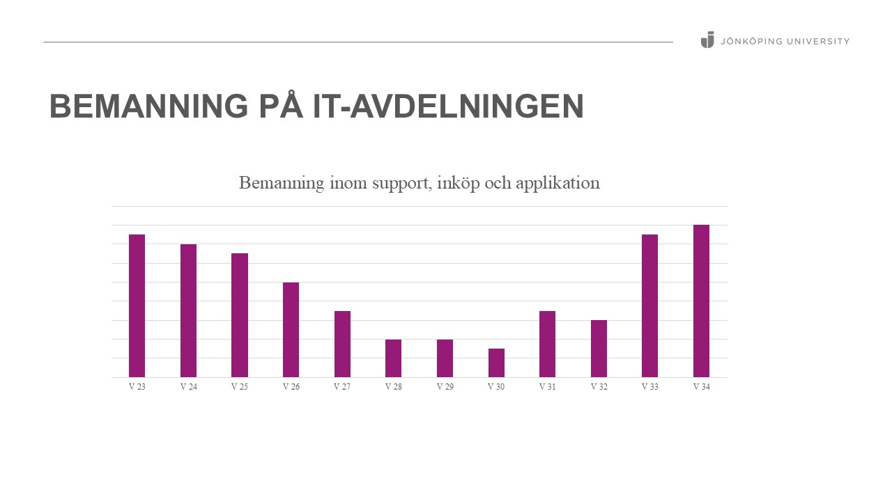 Diagram som visar hur bemanningen på IT-avdelningen går ner under sommaren