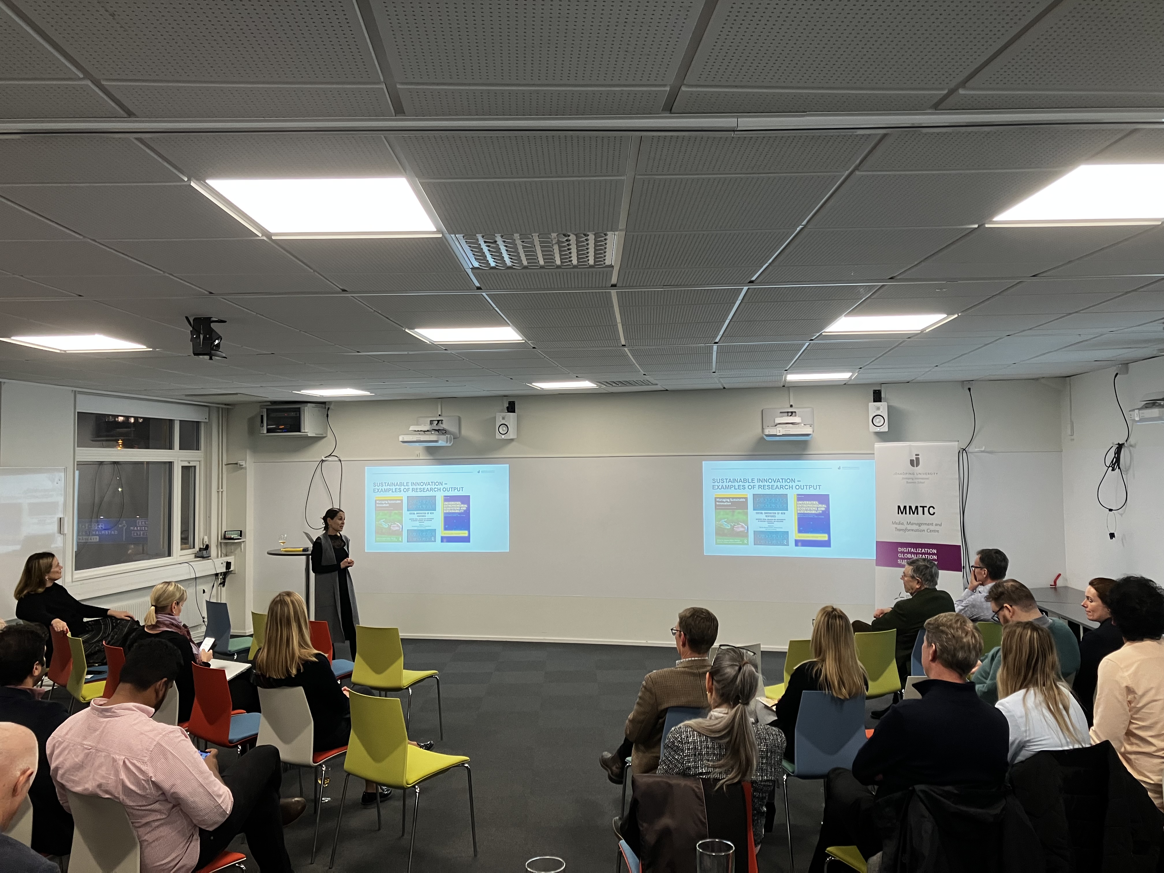 Woman talking to group